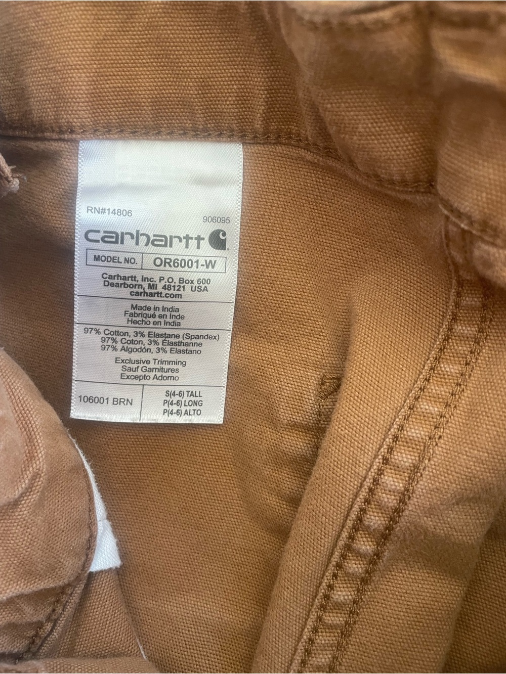 CARHARRT Ashland Bib Overalls OR6001 Brown S 4-6 - Picture 10 of 16
